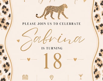 Leopard Print Birthday Invitation | Editable Cheetah Party Invite (Digital Download)