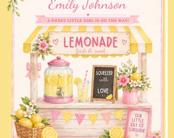 Paquete para baby shower con temática de limonada rosa / Celebración de niña con temática de puesto de limonada (Descarga digital)