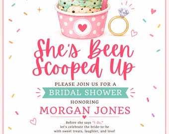 Ice Cream Bridal Shower Invitation, She's Been Scooped Up, Pastel Dessert Theme (Digital Download)