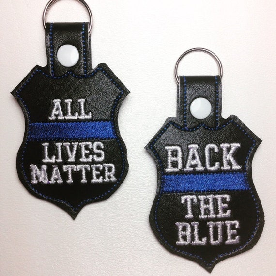 Law Enforcement Police Sheriff Thin Blue Line Design Faux Leather Key Ring