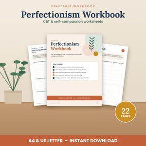 Perfectionism Workbook Printable, CBT Worksheets, Self Compassion Journal, Good Enough Mindset, Fear of Failure, Therapy Worksheets