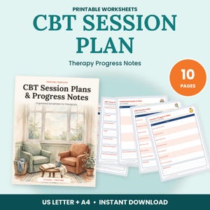 CBT Session Plan Template, Therapy Progress Notes, Case Formulation, Treatment Plan, Therapist Forms, Counselor Templates PDF