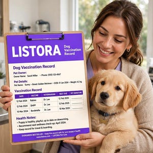 Dog Vaccination Record Printable, Pet Immunization Form, Puppy Vaccine Schedule, Pet Health Tracker Certificate PDF A4 US Letter
