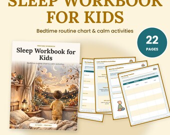 Kids Bedtime Routine Chart Printable, Sleep Workbook for Kids, Bedtime Worries, Reward Chart, Calm Sleep PDF