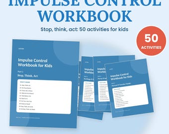 Cahier d'exercices de contrôle des impulsions pour enfants, Stop Think Act, Thermomètre de la colère, Fiches d'exercices sur les émotions, Activités pour se calmer, PDF imprimable 5-10 ans