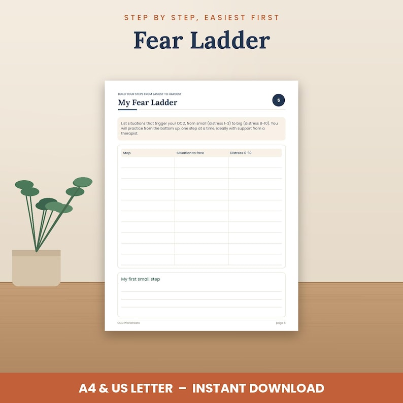 OCD Worksheets Printable, Erp Exposure Hierarchy, Fear Ladder, CBT ...