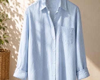 Oversized linnen blouse voor dames – Hemelsblauw | Boho-chique zomerstijl