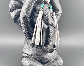 Genuine leather tassel earrings, one pair, Name:BadAssBeachBabe