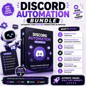 Discord Automation Bundle | JSON Workflows for Make, n8n, Zapier (Digital Download)