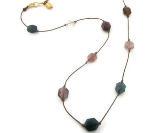 Multi Color Tourmaline  Necklace, Hand Knotted Faceted Gemstone Choker Pink, Rose  and  Green Artisan Handmade by Sheri Beryl