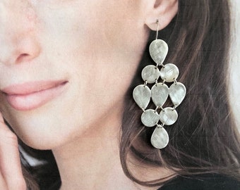 Teardrop Chandelier Earrings, Long Statement Drops Brushed Silver Artisan Handmade by Sheri Beryl