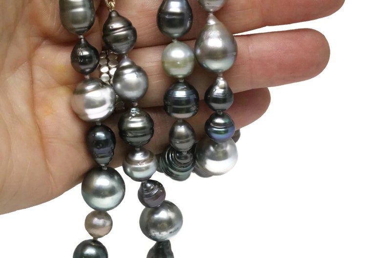 Grey Tahitian Pearl Necklace Long Strand Multi Color Etsy