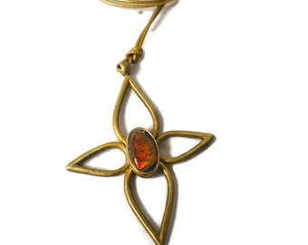 Large Mexican  Fire Opal Gold Pendant  Gold 18k Vermeil on an Adjustable Gold Leather Cord Artisan Handmade By Sheri Beryl