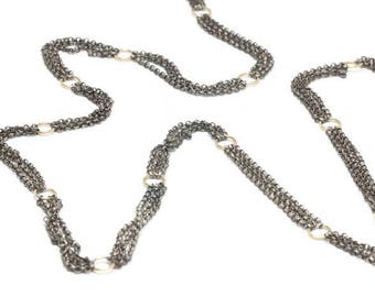 Long Silver Chain Necklace Oxidized Silver Gold  Multi Strand  Chain  Double Wrap Necklace  Artisan Handmade by Sheri Beryl