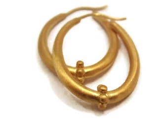 Large Oval Hoop Earrings  Gold Hoops 18K Vermeil Granulated Jewelry  Artisan Handmade  by Sheri Beryl