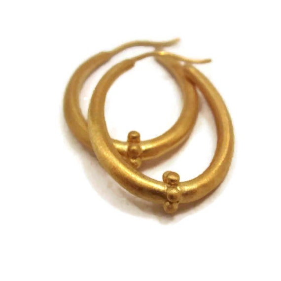 Large Oval Hoop Earrings  Gold Hoops 18K Vermeil Granulated Jewelry  Artisan Handmade  by Sheri Beryl