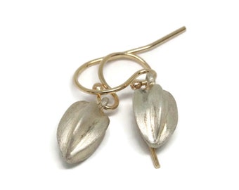 Silver Seed Pod Earrings Small Gold and  Silver  Botanical Jewelry,  Artisan Handmade by Sheri Beryl