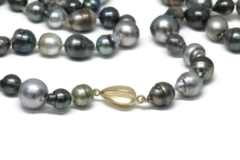 Grey Tahitian Pearl Necklace Long Strand Multi Color Etsy