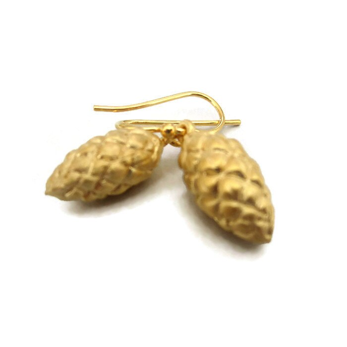 Raffia Seed Pod Earrings, Gold Vermeil Drops Botanical Jewelry Artisan ...
