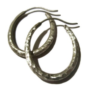 Hammered Silver Hoops Large Oval Hoop Earrings Sterling   Artisan Handmade  by Sheri Beryl
