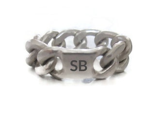 Sterling Silver Signet Ring, Chain Link Rings, Monogrammed Personalized Jewelry, Artisan Handmade  by Sheri Beryl