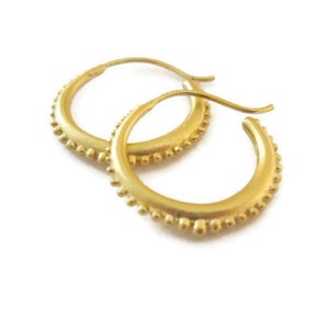 Solid Gold Hoop Earrings, Medium Granulated Gold , 14K Gold Hoops, Matte Finish Artisan Handmade  by Sheri Beryl