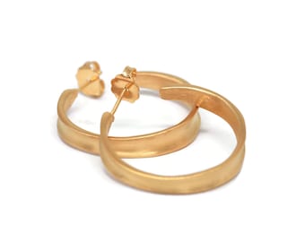Modern Gold Hoops 1" Wavy Post Hoop  Earrings  18K Vermeil  Concave  Artisan Handmade by SHERI BERYL