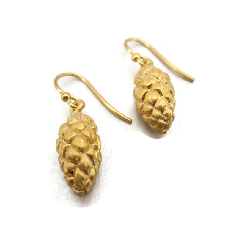 Raffia Seed Pod Earrings Gold Vermeil Drops Botanical Jewelry - Etsy