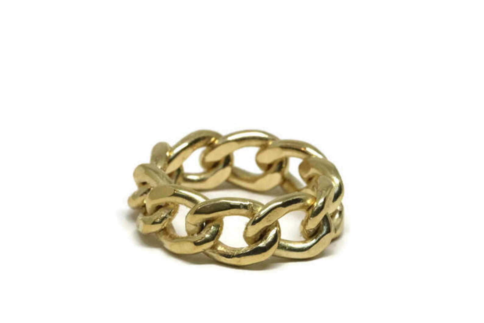 14K Gold Curb Chain Ring Solid Gold Mens Wedding Ring Etsy