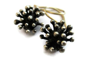 Starburst Earrings Oxidized Silver Small Flower Earrings Celestial Black Drops  Artisan Handmade by Sheri Beryl