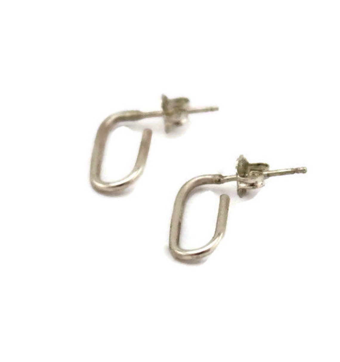 Huggie Hoop Earrings Small Silver Post Hoops, Paper Clip Hoop, Earrings