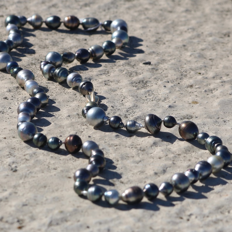 Grey Tahitian Pearl Necklace Long Strand Multi Color Etsy