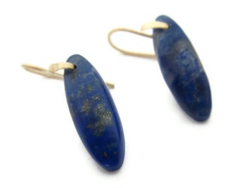 Blue Lapis Earrings, Lapis Jewelry, Blue Stone Earrings, Oval Lapis Lazuli Cabochon Drops  Artisan Handmade by Sheri Beryl