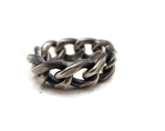 Mens Wedding Ring,  Curb Chain Ring, Oxidized Silver Chain Link Ring Mens Wedding Band Artisan Handmade  by Sheri Beryl