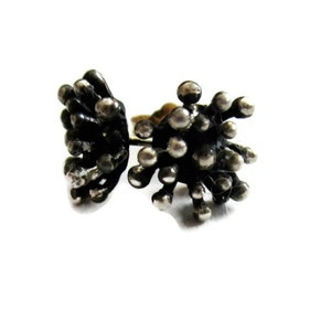 Oxidized Silver Studs , Starburst Stud Earrings Small Black Flower Post Earring, Artisan Handmade  by Sheri Beryl