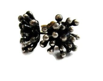 Oxidized Silver Studs , Starburst Stud Earrings Small Black Flower Post Earring, Artisan Handmade  by Sheri Beryl