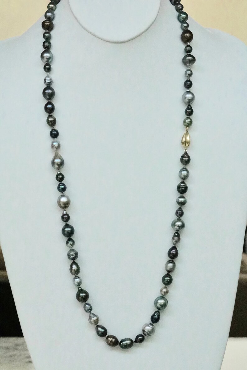 Grey Tahitian Pearl Necklace Long Strand Multi Color Etsy