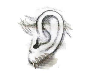 Multiple  Ring Hoop Earring ,Faux Piercing Silver Spiral Ear Cuff  5  Ring, Huggie, Artisan Handmade by Sheri Beryl