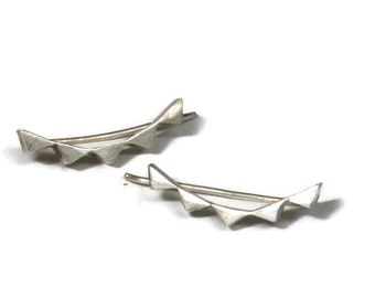 Sterling Silver Ear Crawler Earrings , Triangle  Earring Sweeps , Zig Zag  Ear Climbers Curved Bar   Artisan Handmade by Sheri Beryl