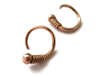 Rose Gold Mini Hoops 14K  Huggie Earrings Unique  Open Hoop Spiral Earring, Solid Gold ARTISAN HANDMADE by Sheri Beryl