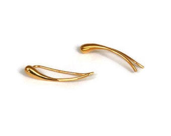 Gold Teardrop Ear Crawler Earring  One 18K Vermeil Ear Sweep Single  Ear Climber Earring  Curved Bar Cuff Artisan  Handmade  by Sheri Beryl