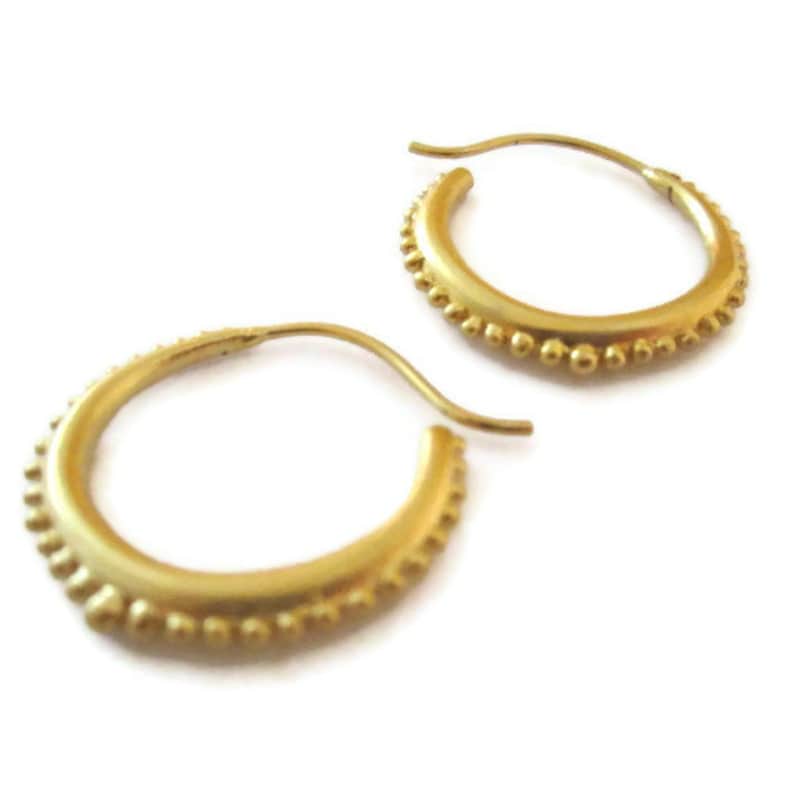 18K Vermeil Gold Hoop Earrings Medium Gold Hoops Granulated Etsy
