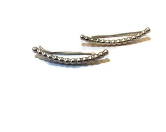 Sterling Silver Earring Crawler, Granulated Earring Sweeps , Ear Climber, Curved Bar Earrings Cuff  Artisan Handmade by Sheri Beryl