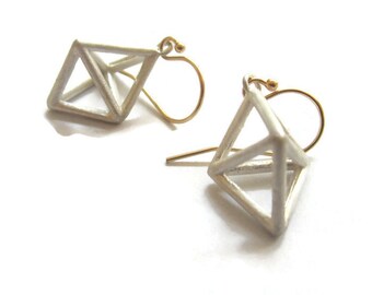 Small Geometric  Earrings Pyramid  Cage Earring Drops, Sterling  Silver  Himmeli Jewelery   Artisan Handmade  by Sheri Beryl