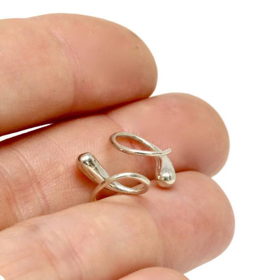 Small Silver Open Hoop Earrings Teardrop Hugger Earrings Artisan Handmade by Sheri Beryl Mismatch Earrings Silver and Gold Huggie Hoops