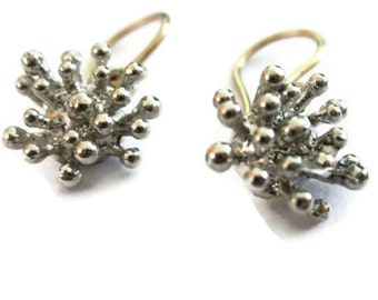 Sterling Silver Starburst Earrings, Small Silver Flower Earring  Drops, Artisan Handmade  by Sheri Beryl