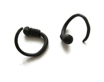 Black Huggie Earrings, Goth Small Open Hoop One Single Earring  in Oxidized Silver Artisan Handmade  by Sheri Beryl
