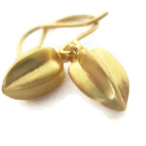 Small Gold Seed Pod Dangle Earrings 18K Vermeil Botanical Jewelry,  Artisan Handmade by Sheri Beryl