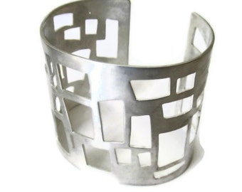 Modern Cuff Bracelet, Wide  Silver Bracelet Cuff, Architectural Bracelet   City Lights  Artisan Handmade  by Sheri Beryl