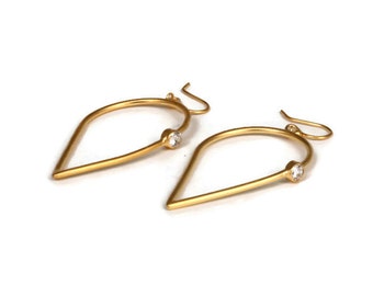 Gold Vermeil   Lotus Hoop Earrings, Large  Gold Teardrop Earrings, CZ Hoops Lotus  Dangle Drops   Artisan Handmade by Sheri Beryl
